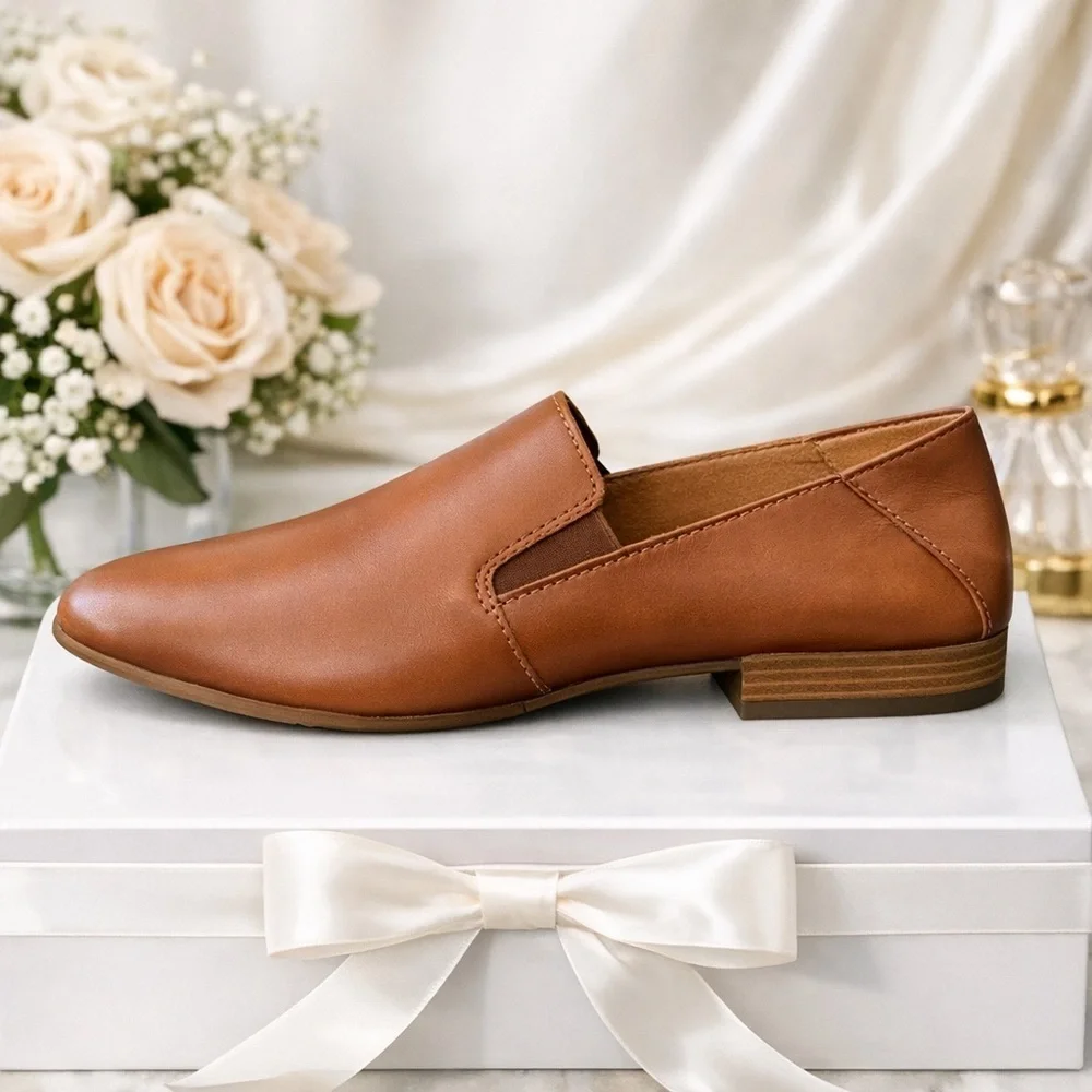 Earth Origins Ryanne Brown Leather Slip-On Loafers Womens US 9 Wide Comfort